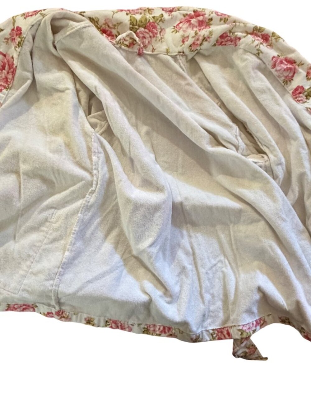 LoveShackFancy Floral Belted Robe S/M Pink & Green Roses Shawl Collar Soft Terry - Picture 6 of 7